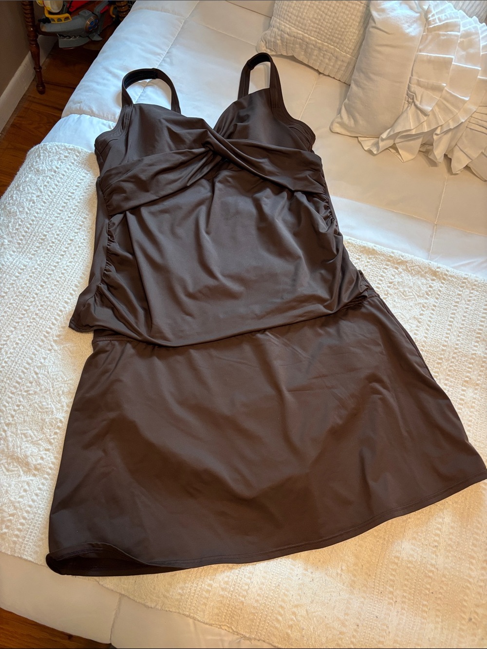 Land’s End Dark Brown Twist-Front Tankini with Skirt